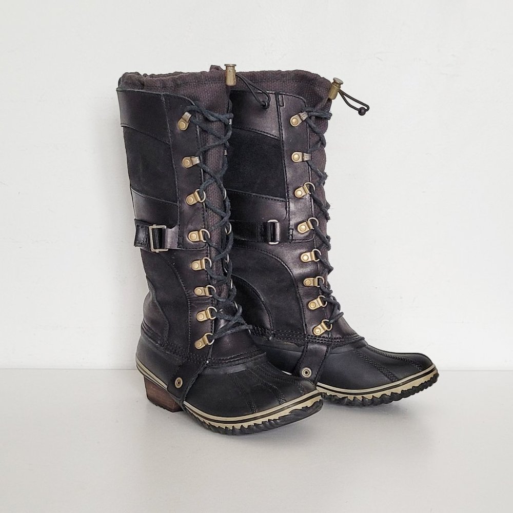 Sorel Conquest Carly Women's Black Leather Tall Winter Boots NL2033-010 - Size 7